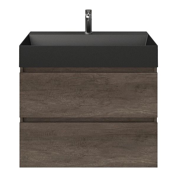Westkapelle badmeubel 80 cm olm donker grijs met keramische Marken wastafel zwart mat, 1 kraangat