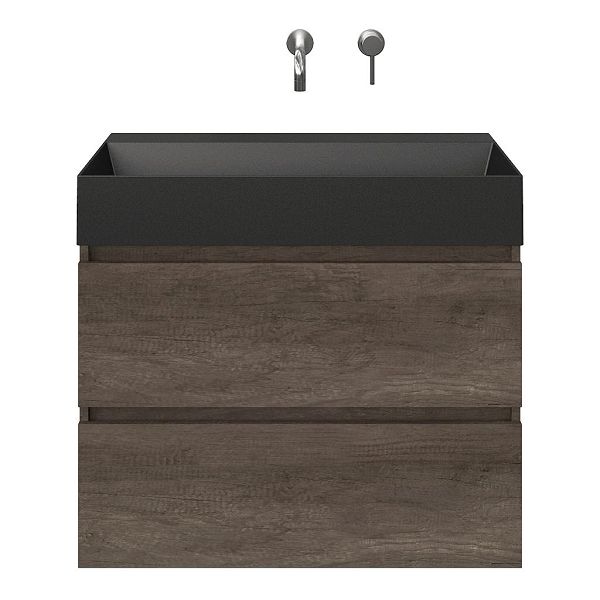 Westkapelle badmeubel 80 cm olm donker grijs met keramische Marken wastafel zwart mat, zonder kraangat