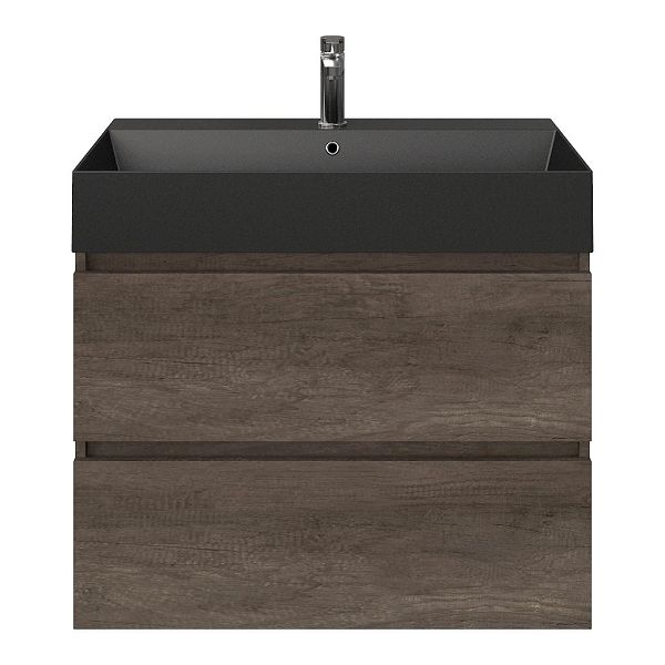 Westkapelle badmeubel 80 cm olm donker grijs met keramische Marken wastafel zwart mat, 1 kraangat