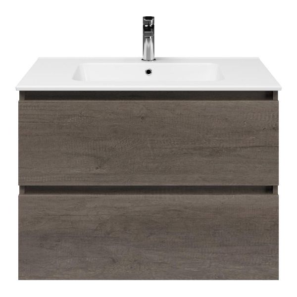 Westkapelle badmeubel 80 cm olm donker grijs met keramische Quadra wastafel wit glans