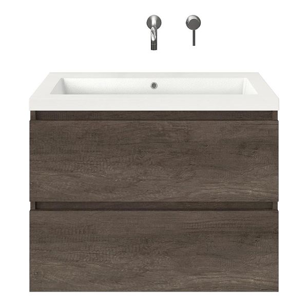 Westkapelle badmeubel 80 cm olm donker grijs met polystone Cadzand wastafel wit glans, zonder kraangat, 62 cm hoog