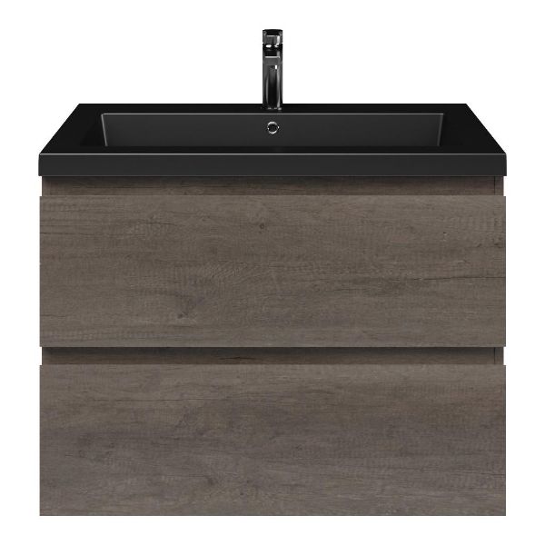 Westkapelle badmeubel 80 cm olm donker grijs met polystone Cadzand wastafel zwart mat, 1 kraangat