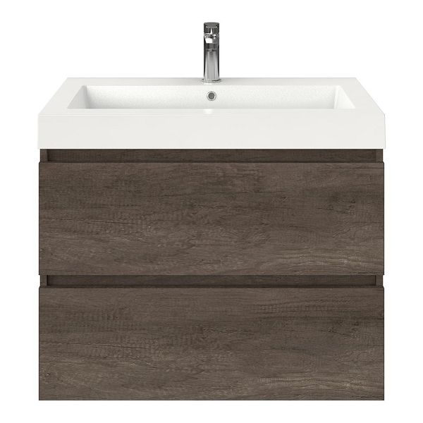 Westkapelle badmeubel 80 cm olm donker grijs met polystone Cadzand wastafel wit glans, 1 kraangat, 66 cm hoog