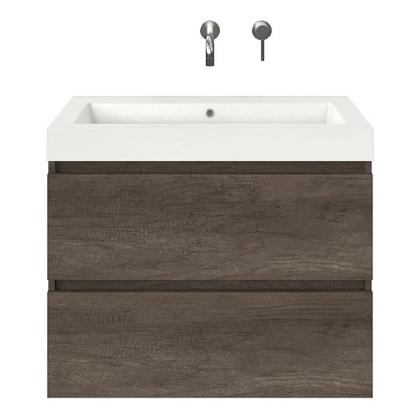 Westkapelle badmeubel 80 cm olm donker grijs met polystone Cadzand wastafel wit glans, zonder kraangat, 66 cm hoog