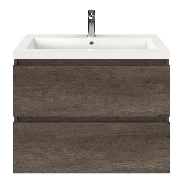 Westkapelle badmeubel 80 cm olm donker grijs met polystone Cadzand wastafel wit glans, 1 kraangat, 62 cm hoog