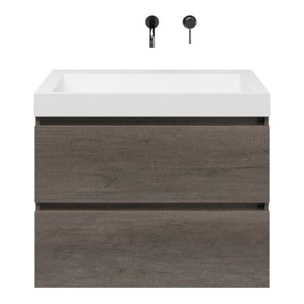 Westkapelle badmeubel 80 cm olm donker grijs met polystone Haamstede wastafel wit glans, zonder kraangat