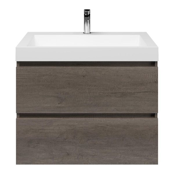 Westkapelle badmeubel 80 cm olm donker grijs met polystone Haamstede wastafel wit mat, 1 kraangat