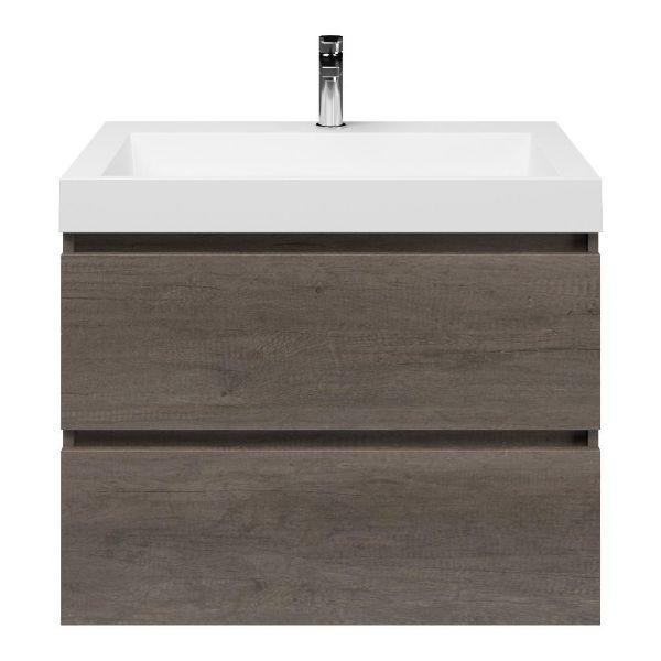 Westkapelle badmeubel 80 cm olm donker grijs met polystone Haamstede wastafel wit glans, 1 kraangat
