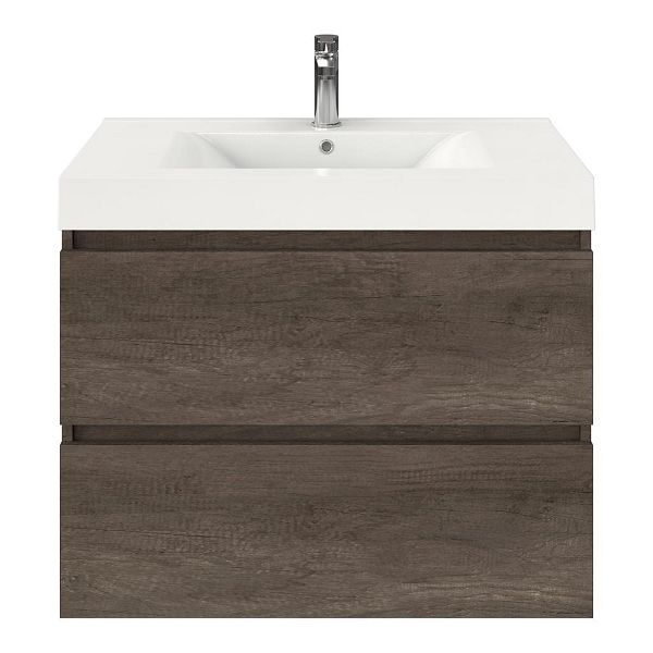 Westkapelle badmeubel 80 cm olm donker grijs met polystone Wave wastafel wit glans