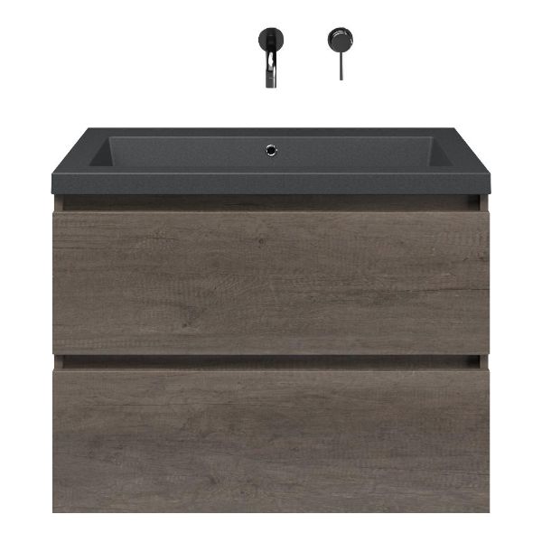 Westkapelle badmeubel 80 cm olm donker grijs met quartz Cadzand-Q wastafel grijs mat, zonder kraangat