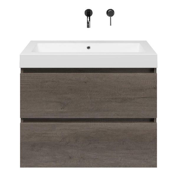 Westkapelle badmeubel 80 cm olm donker grijs met quartz Cadzand-Q wastafel wit mat