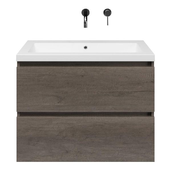 Westkapelle badmeubel 80 cm olm donker grijs met quartz Cadzand-Q wastafel wit mat