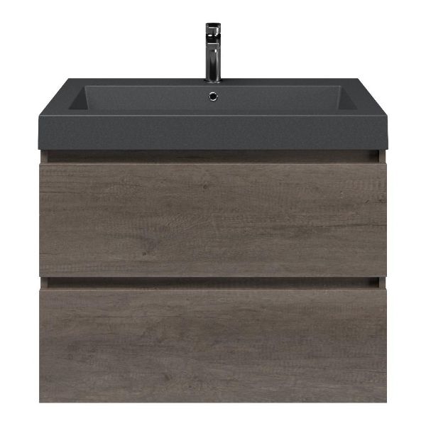 Westkapelle badmeubel 80 cm olm donker grijs met quartz Cadzand-Q wastafel grijs mat, 1 kraangat