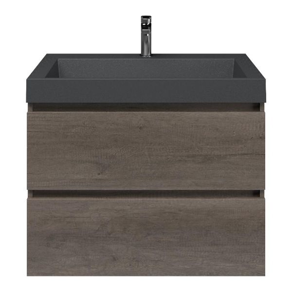 Westkapelle badmeubel 80 cm olm donker grijs met quartz Haamstede-q wastafel grijs mat, 1 kraangat