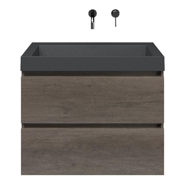 Westkapelle badmeubel 80 cm olm donker grijs met quartz Haamstede-q wastafel grijs mat, zonder kraangat