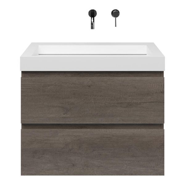Westkapelle badmeubel 80 cm olm donker grijs met solid surface Solid wastafel wit mat