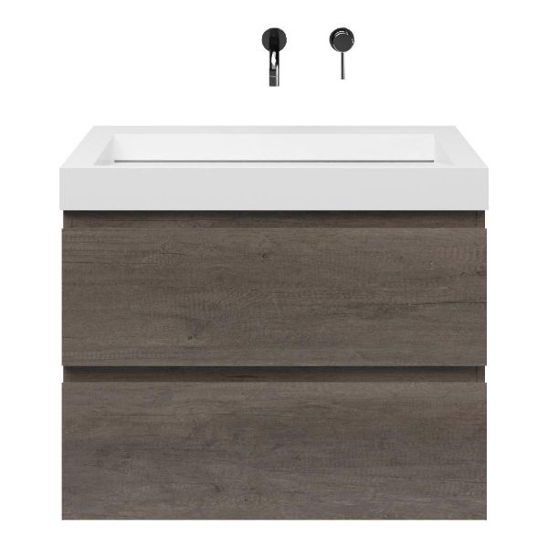 Westkapelle badmeubel 80 cm olm donker grijs met solid surface Solid wastafel wit glans