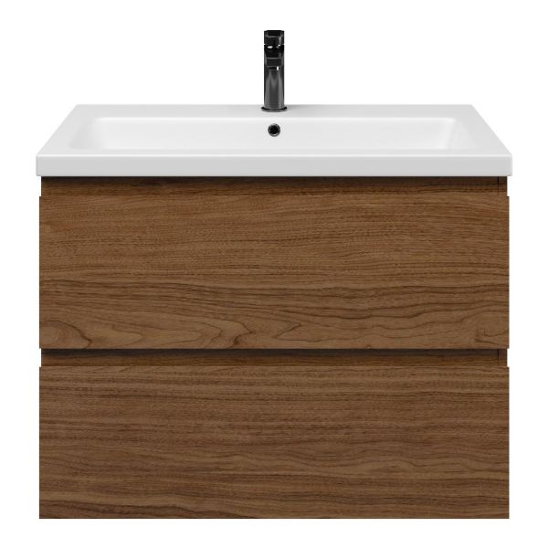 Westkapelle badmeubel 80 cm warm noten met keramische Dishoek wastafel wit mat