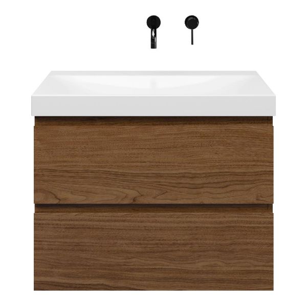 Westkapelle badmeubel 80 cm warm noten met keramische Rockanje wastafel wit glans