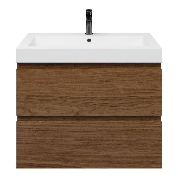 Westkapelle badmeubel 80 cm warm noten met polystone Cadzand wastafel wit glans