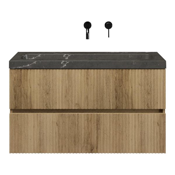Zierikzee badmeubel 100 cm warm eiken met natuurstenen Stone wastafel blue stone