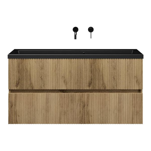 Zierikzee badmeubel 120 cm warm eiken met keramische Dishoek wastafel zwart mat