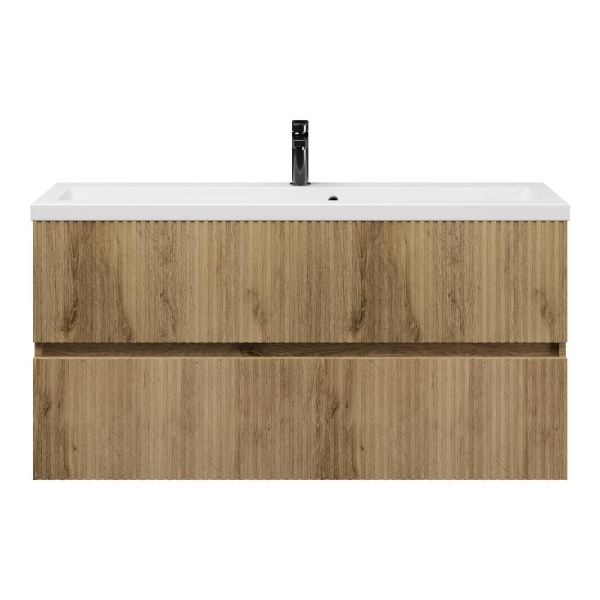 Zierikzee badmeubel 120 cm warm eiken met keramische Dishoek wastafel wit glans, 1 kraangat