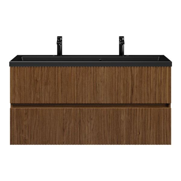 Zierikzee badmeubel 120 cm warm noten met keramische Dishoek wastafel zwart mat