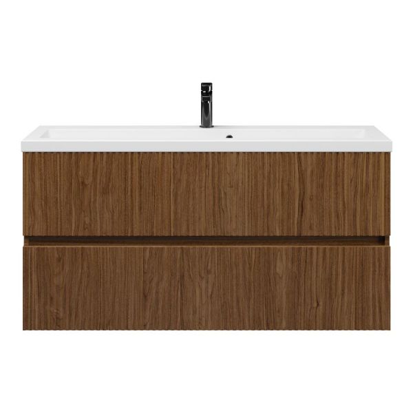 Zierikzee badmeubel 120 cm warm noten met keramische Dishoek wastafel wit glans