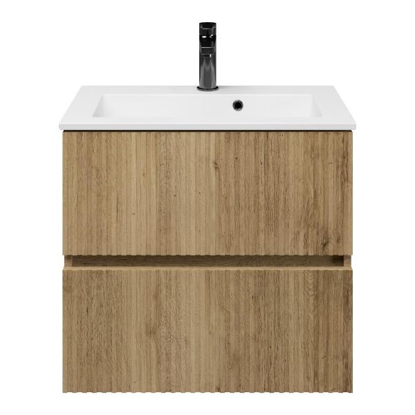 Zierikzee badmeubel 60 cm warm eiken met keramische Compact wastafel wit glans