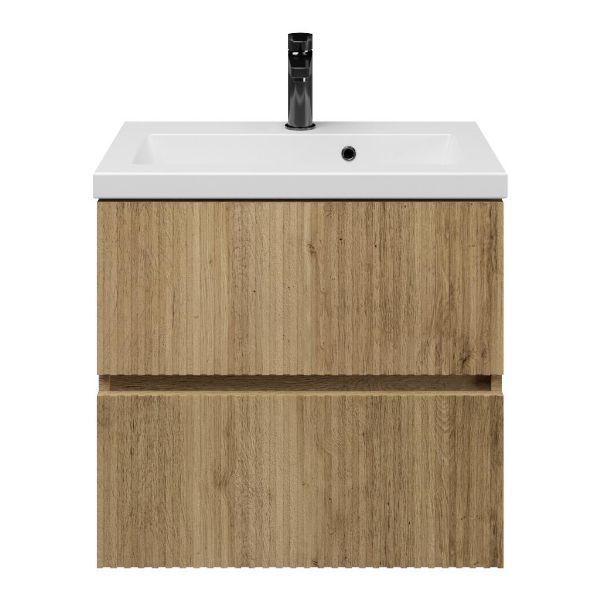Zierikzee badmeubel 60 cm warm eiken met keramische Dishoek wastafel wit mat, 1 kraangat