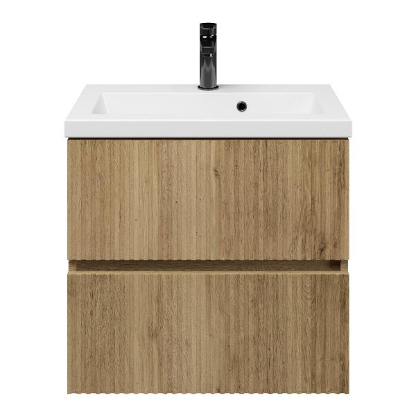 Zierikzee badmeubel 60 cm warm eiken met keramische Dishoek wastafel wit glans, 1 kraangat