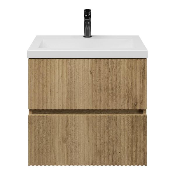 Zierikzee badmeubel 60 cm warm eiken met polystone Cadzand wastafel wit mat, 1 kraangat, zonder overloop