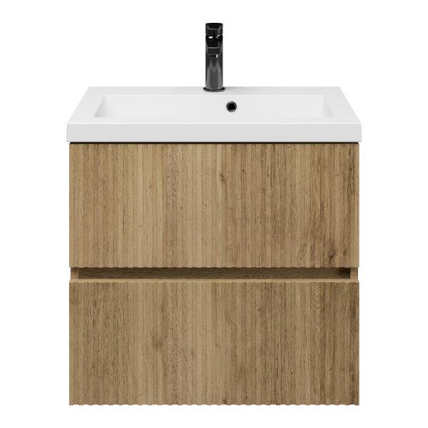 Zierikzee badmeubel 60 cm warm eiken met polystone Cadzand wastafel wit glans, 1 kraangat