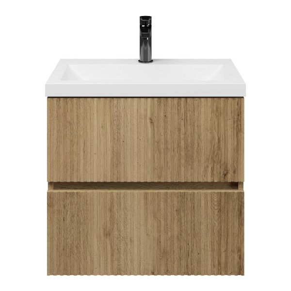 Zierikzee badmeubel 60 cm warm eiken met polystone Scharendijke wastafel wit glans