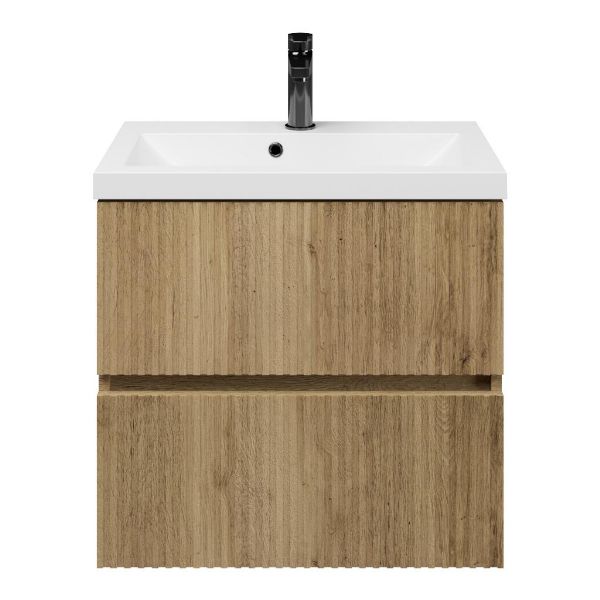 Zierikzee badmeubel 60 cm warm eiken met polystone Scharendijke wastafel wit glans