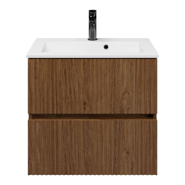 Zierikzee badmeubel 60 cm warm noten met keramische Compact wastafel wit glans