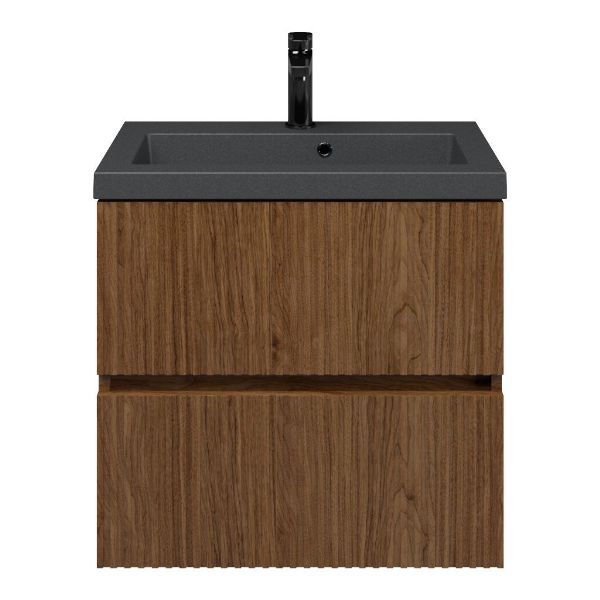 Zierikzee badmeubel 60 cm warm noten met polystone Cadzand wastafel grijs mat