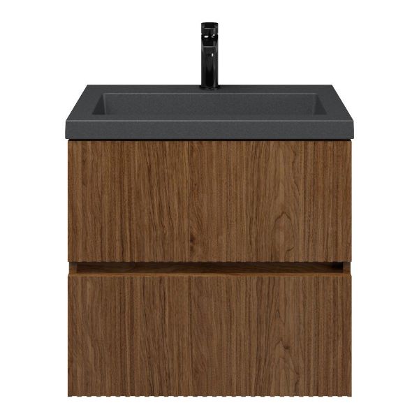 Zierikzee badmeubel 60 cm warm noten met quartz Cadzand-Q wastafel grijs mat, 1 kraangat