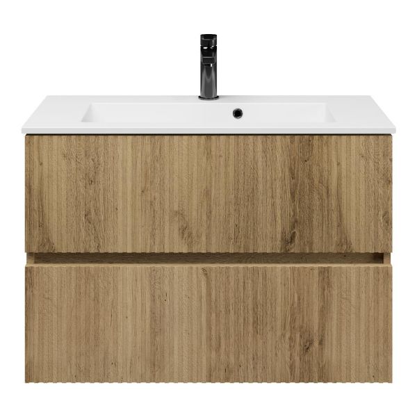 Zierikzee badmeubel 80 cm warm eiken met keramische Compact wastafel wit glans