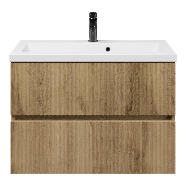 Zierikzee badmeubel 80 cm warm eiken met keramische Dishoek wastafel wit glans, 1 kraangat