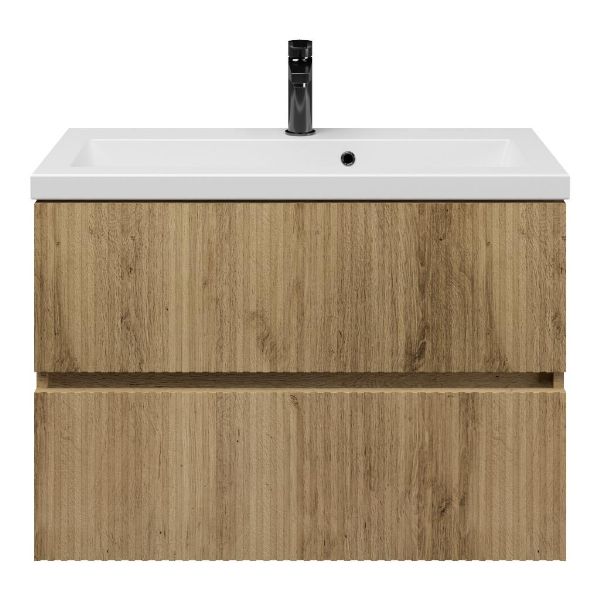 Zierikzee badmeubel 80 cm warm eiken met keramische Dishoek wastafel wit mat, 1 kraangat