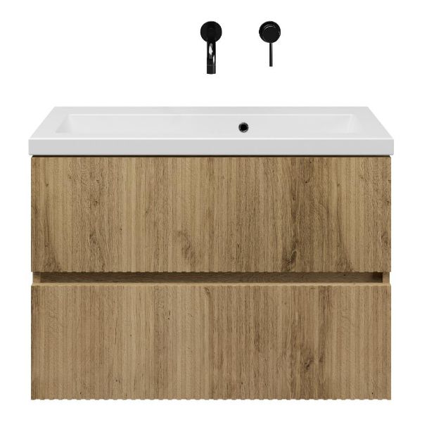 Zierikzee badmeubel 80 cm warm eiken met keramische Dishoek wastafel wit mat, zonder kraangat