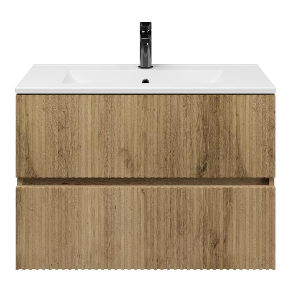 Zierikzee badmeubel 80 cm warm eiken met keramische Huisduinen wastafel wit glans