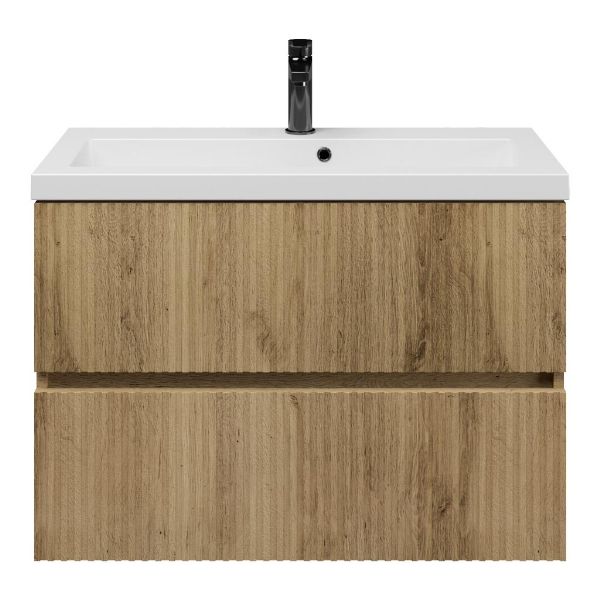 Zierikzee badmeubel 80 cm warm eiken met polystone Cadzand wastafel wit mat