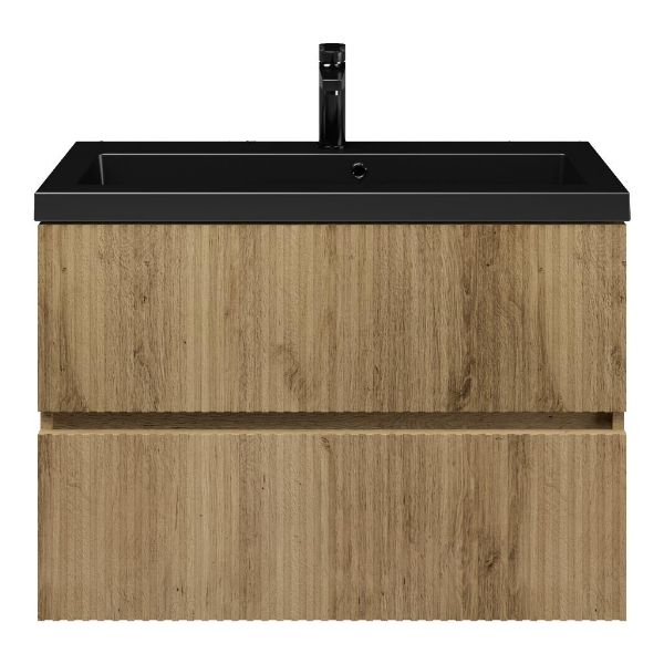 Zierikzee badmeubel 80 cm warm eiken met polystone Cadzand wastafel zwart mat, 1 kraangat