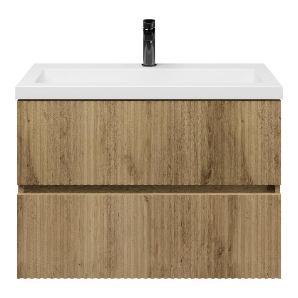 Zierikzee badmeubel 80 cm warm eiken met polystone Cadzand wastafel wit glans, 1 kraangat