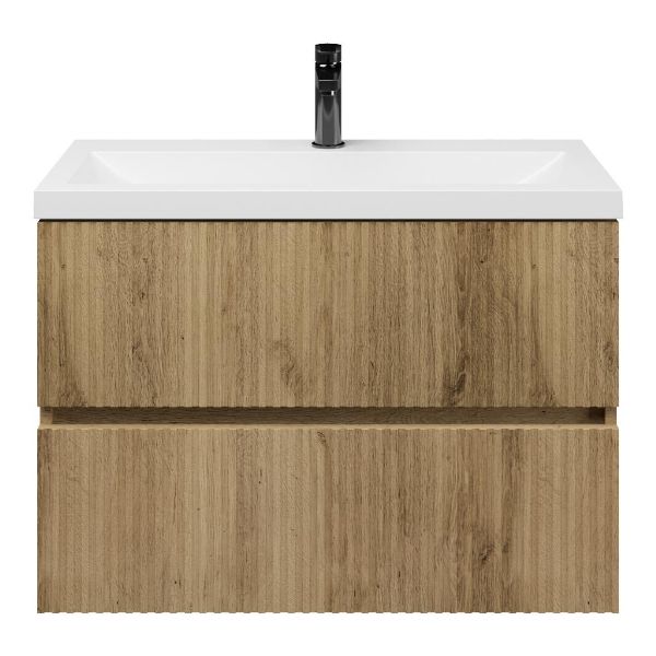 Zierikzee badmeubel 80 cm warm eiken met polystone Scharendijke wastafel wit glans
