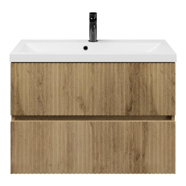 Zierikzee badmeubel 80 cm warm eiken met polystone Scharendijke wastafel wit glans