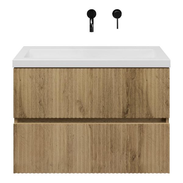 Zierikzee badmeubel 80 cm warm eiken met quartz Cadzand-Q wastafel wit mat, zonder kraangat
